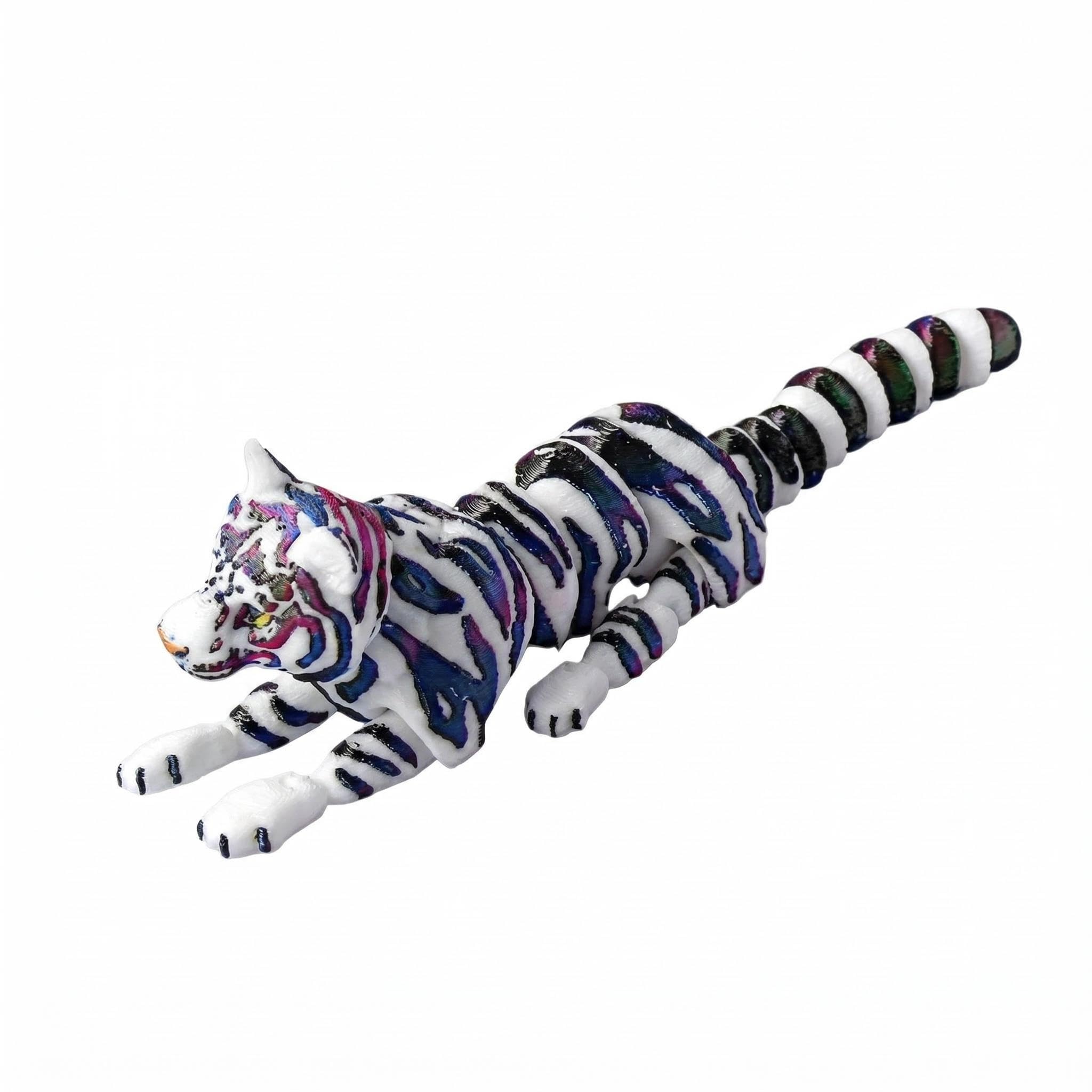 17cm / 6.69"3D Printed Animals 3D Printed Articulated Tiger Flexible Animal Fidget Toy Realistic Tiger Figurine for Stress Relief Home & Office Desk Decor Realistic Jungle Animals Figures (Dazzling)