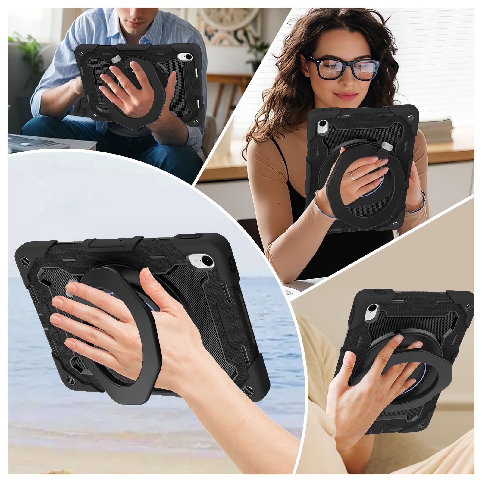 Wytrzymałe etui ochronne do Huawei MatePad 11.5 2024 i 2023 Wydano, cala, obrotowa podstawka 360°, pasek na ramię, uchwyt ołówek pierścień uchwytu, odporna wstrząsy obudowa dla dzieci dorosłych(Noir)