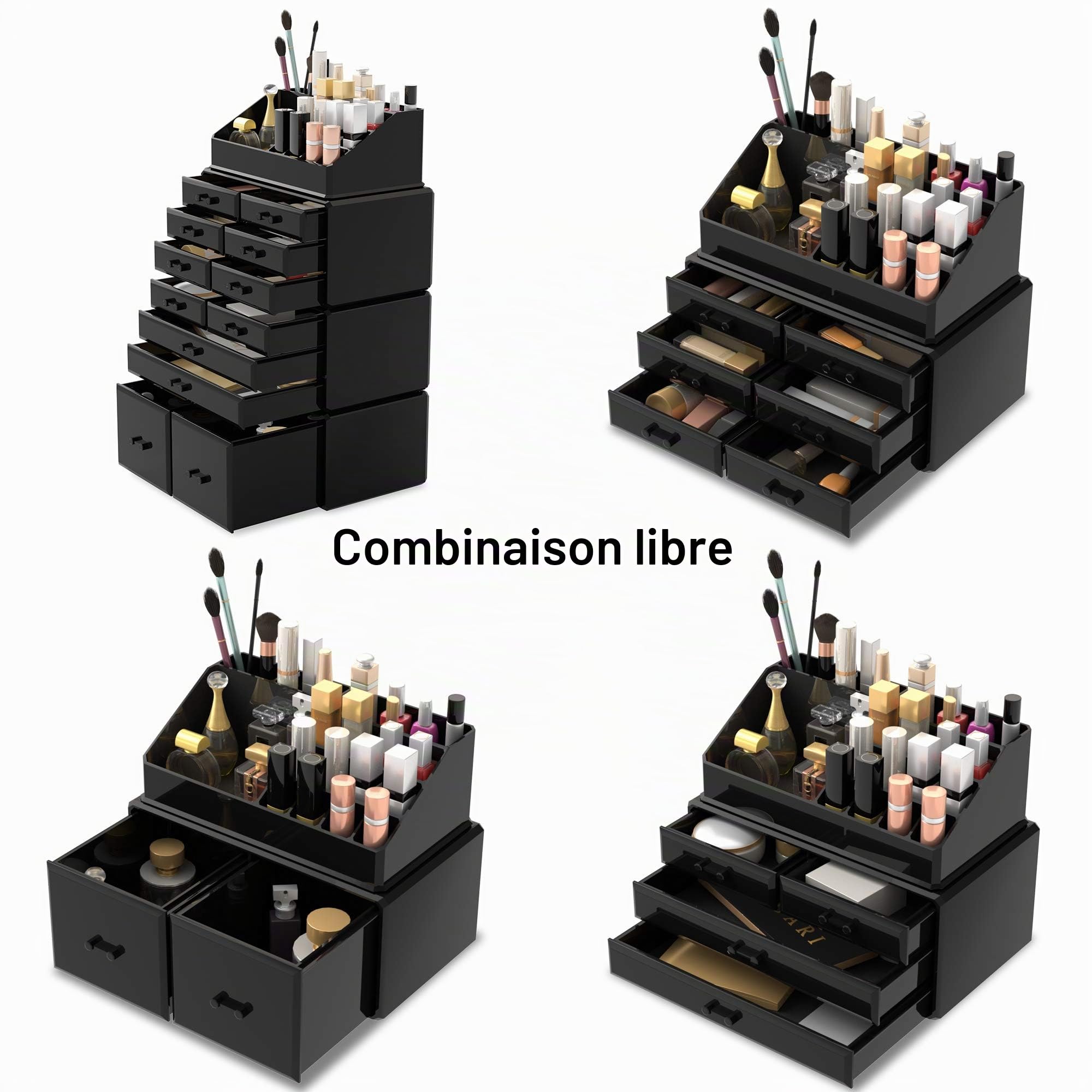 Readaeer Organisateur de maquillage organisateur cosmétique (12D, Noir)
