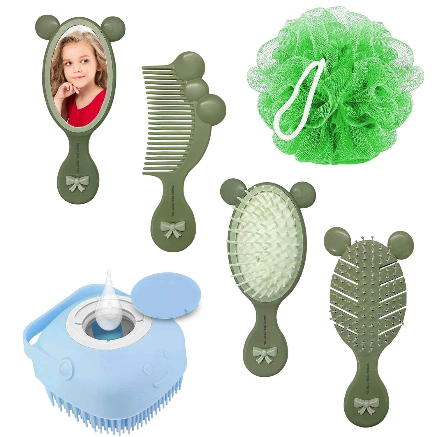 Swiss Connection Baby Grooming Kit Combo,Hairbrush, Hair Comb, Face Mirror,Soft bristles Perfect Grooming Accessories for Kids Multicolor(Pack of 4)-image-7