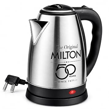 Milton Appliances Go Electric Kettle 1.8 Litre I 3X Protection - Dry Boil, Auto Shut Off, Overheat I 1350 Watt I Super Fast Boiling I Stainless Steel I 360° Power Base I 1 Year Warranty