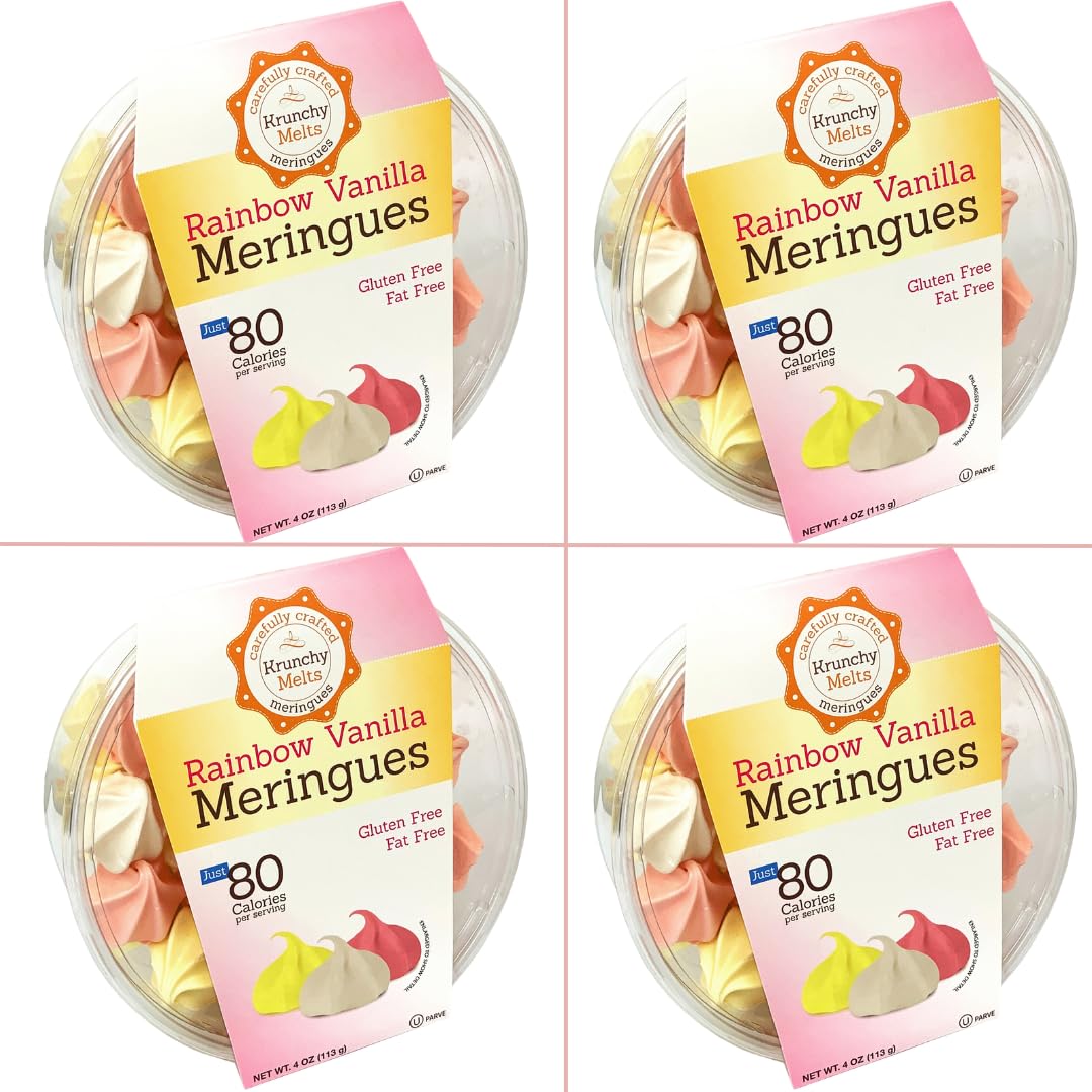 4 Pack Krunchy Melts Original Meringue Cookies | Rainbow Vanilla Flavor 4-Pack | Only 80 Calories Per Serving | Fat Free, Gluten Free, Dairy Free (4 Oz)
