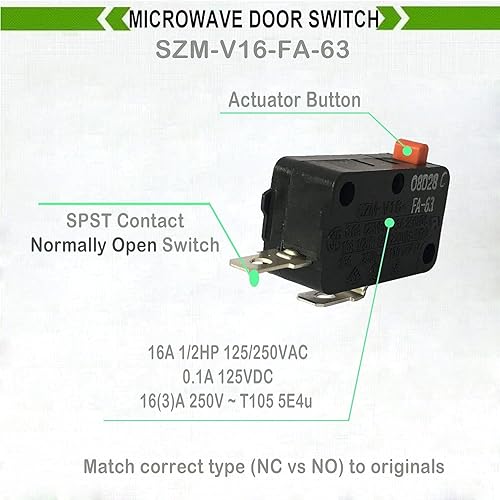 Miniatura 3 de LONYE SZM-V16-FA-63 Interruptor de puerta de microondas apto para horno microondas LG GE SZM-V16-FD-63 3B73362F PS3522738 (normalmente abierto) (1