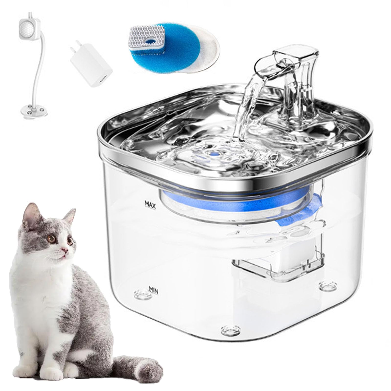 Fontana Per Gatti Da 68 Oz/2 L Con Induzione Intelligente, Fontana Automatica Per Animali Domestici, Distributore D'acqua Silenzioso Per Cani Con Filtri Di Ricambio, Vassoio in Acciaio Inossidabile