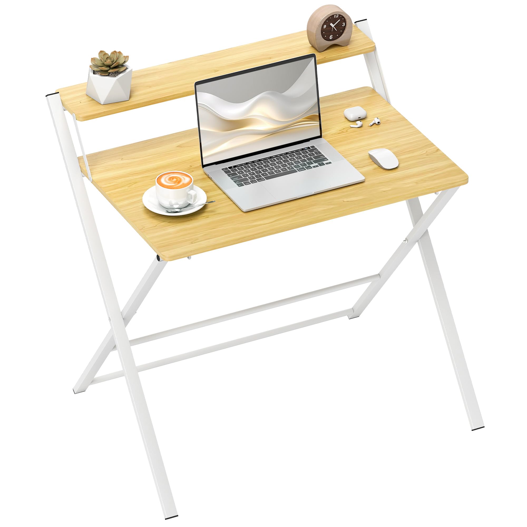 HOMCOM Escritorio Plegable Mesa de Escritorio Plegable con Estante Abierto Escritorio Pequeño para Estudio Hogar Oficina 86x66x82 cm Natural