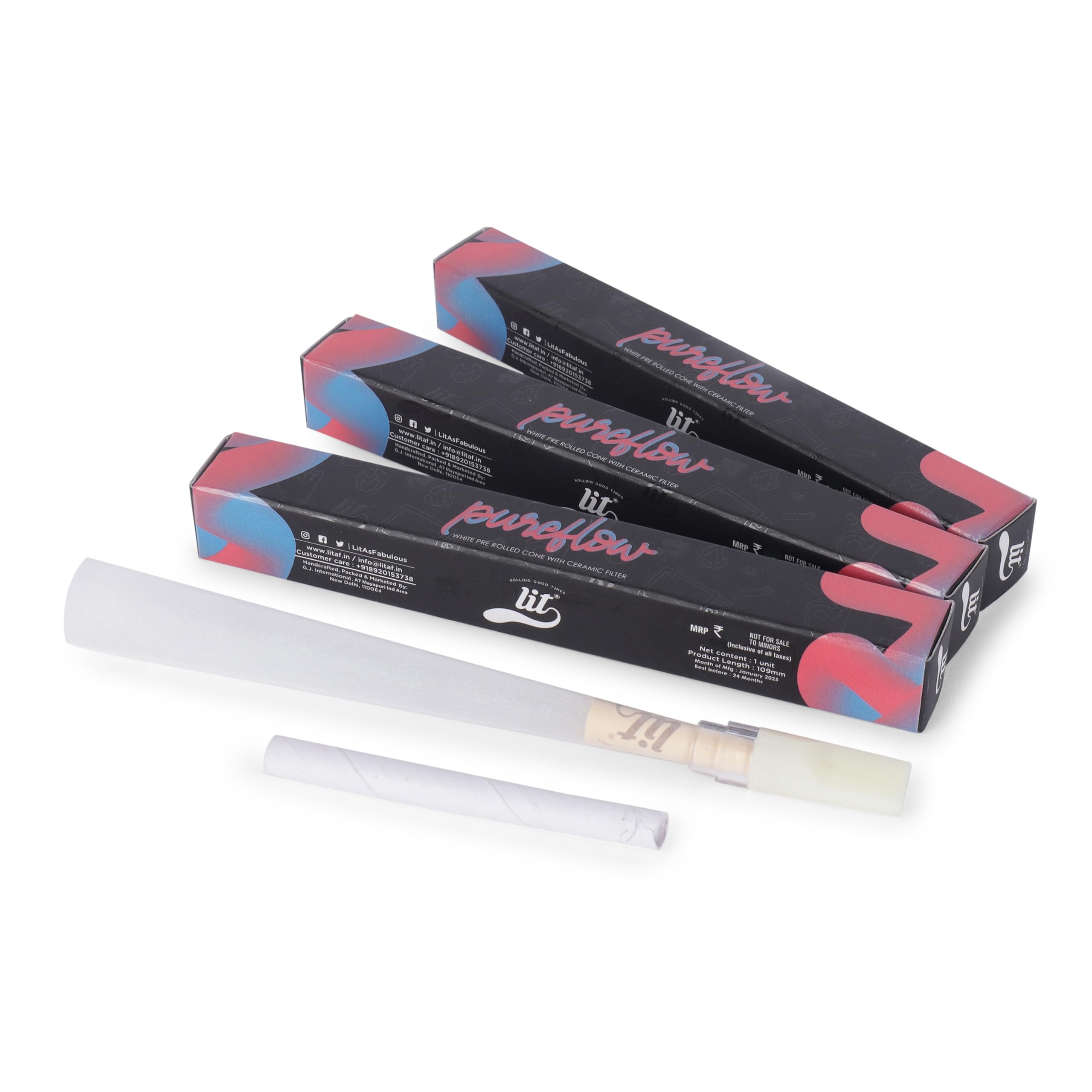 LIT PureFlow Premium Rolling Papers – World’s First Double Ceramic Filter | 109mm Pre-Rolled Cones | Pack of 25 | White-image-37