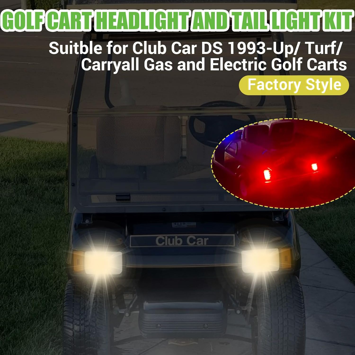 DRIVE UP Golf Cart Light Kit, Club Car DS Halogen Headlight and LED Tail Light Kit for DS 1993-up Gas and Electric Golf Carts Factory Style, Club Car Light OEM 101988002 101988001