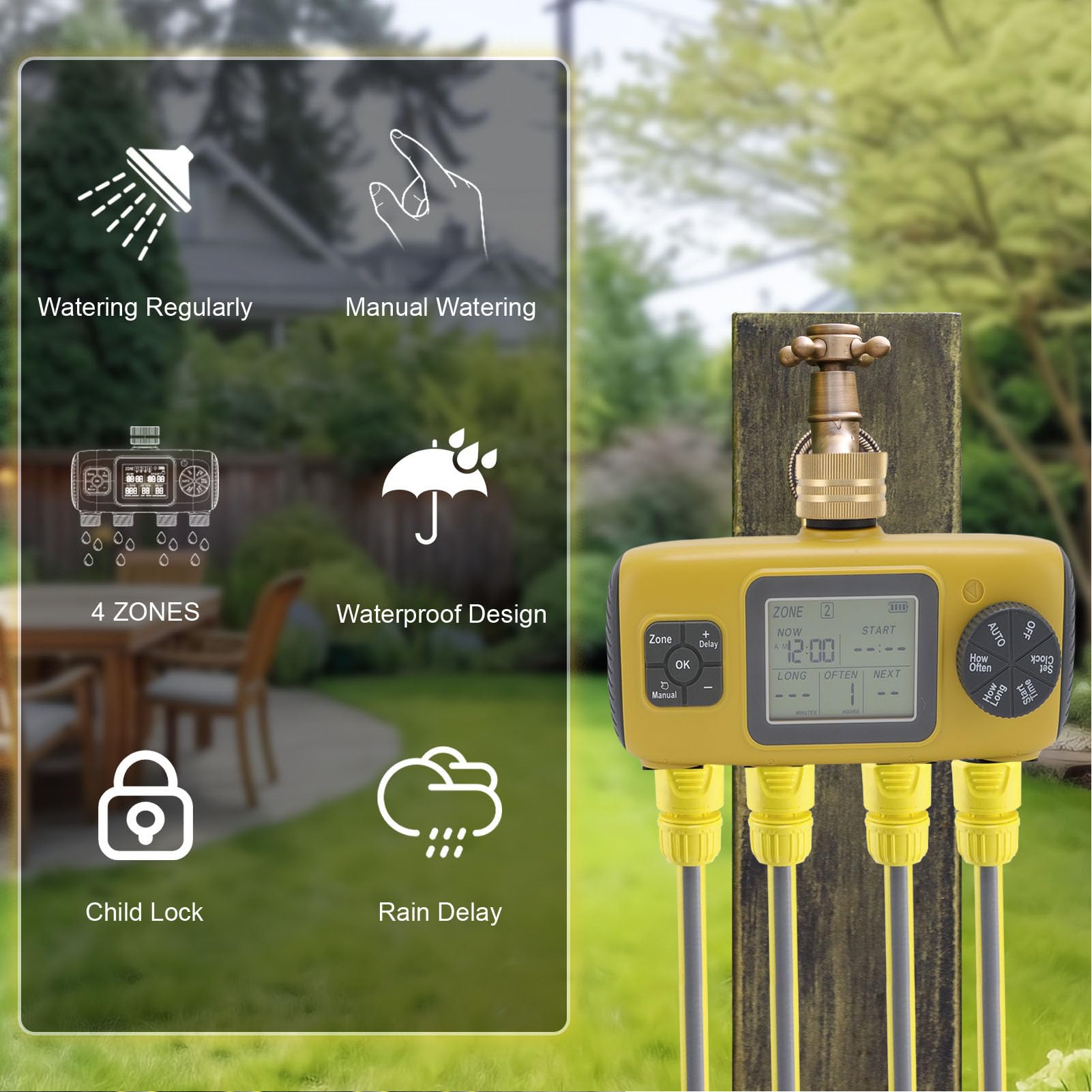 Timer di Irrigazione Controller LCD Visualizzazione del di Irrigazione Automatico Compatibile con Rubinetto 3/4-1/2in Adatto per Piante in Vaso da Giardino da Giardino da da Timer