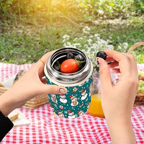 Miniatura 5 de Cute Snowman Christmas Snowflake Food Jar with Spoon Stainless Steel Vacuum Insulated Food Container 17 oz Soup Thermos for Adults