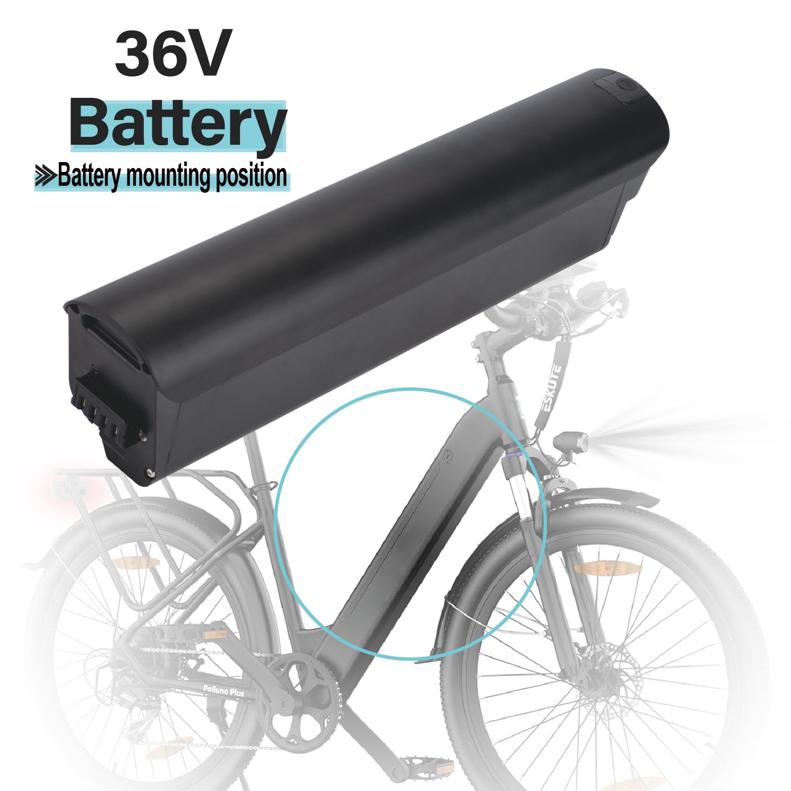 Batería Ebike 36V 18Ah de Litio, Repuesto para Bicicleta Urbana ESKUTE-Bike Polluno, con Cargador y Sistema BMS(36V 18Ah)