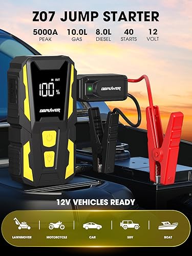 Miniatura 9 de DBPOWER Arrancador de 5000 A, arrancador de batería de coche de 74 Wh para motores de hasta 10,0 L de gasolina y 8,0 L de diésel, paquete de batería