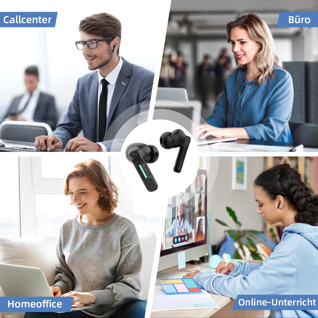 Middle Rabbit SW4 USB C Kabellose Kopfhörer für PC, Handy, Laptop, Bluetooth Wireless In Ear Headset mit 2,4GHz Dongle für Arbeit, Headphones mit Mikrofon für Büro, Earbuds für Computer Desktop