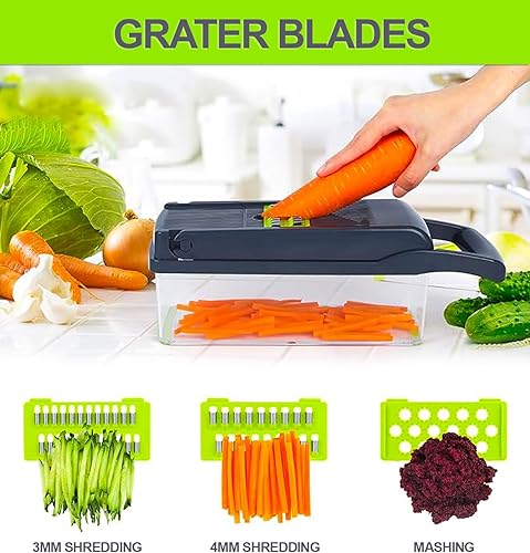 Miniatura 7 de TRADEBLAZE Picador de verduras con recipiente, cortador de verduras multifuncional 15 en 1, apto para lavavajillas con material libre de BPA,