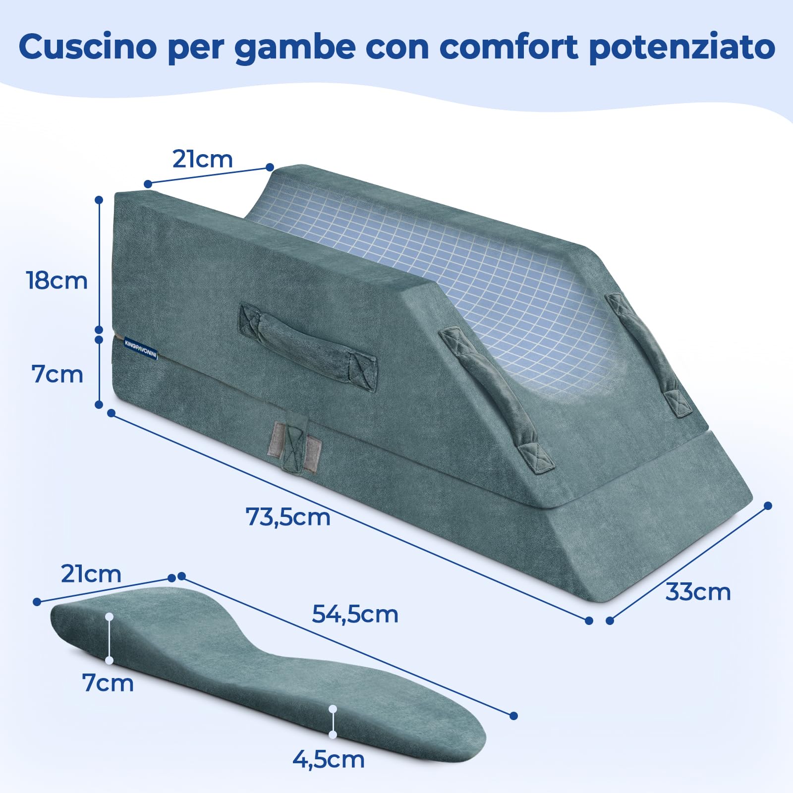 KingPavonini 4 cuscini per le gambe con altezza regolabile per post-operatorio, cuscino con curva ergonomica, in memory foam per gonfiore e sollievo dal dolore alle gambe, aiuto per la guarigione dopo