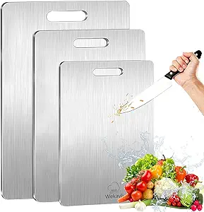 Wekayli 304 Stainless Steel Cutting Board for Kitchen, Non Toxic Cutting Boards Set, Dishwasher Safe and Knife Friendly Chopping Board for Meat Vegetable Fruit(15"x 11",13"x 9",10"x 6")