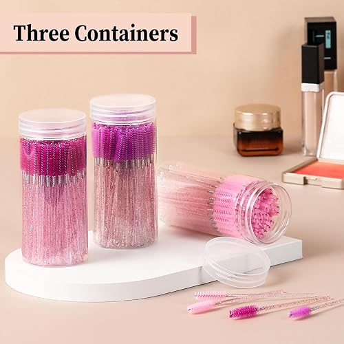 Miniatura 7 de 300 cepillos de pestañas desechables de 3 colores con 3 contenedores, carretes para extensiones de pestañas, varitas de rímel de cristal, cepillos