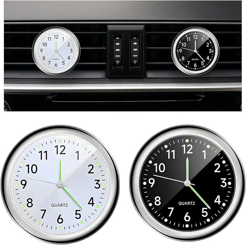 Relógio automotivo de painel e saída de ar Rdxcv com iluminação noturna – 2 unidades White+Black