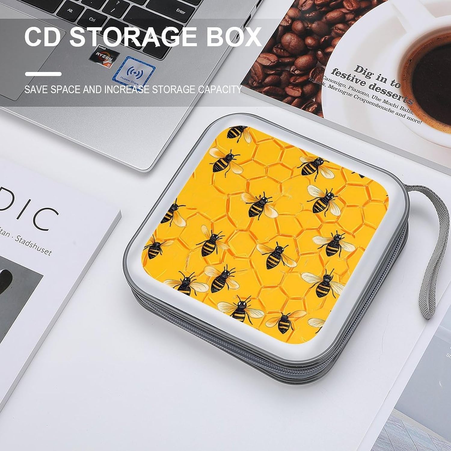 Honey Bees Pattern Funny CD Cases Holder DVD Disc Portable Storage Binder Bag 40-Capacity image 4