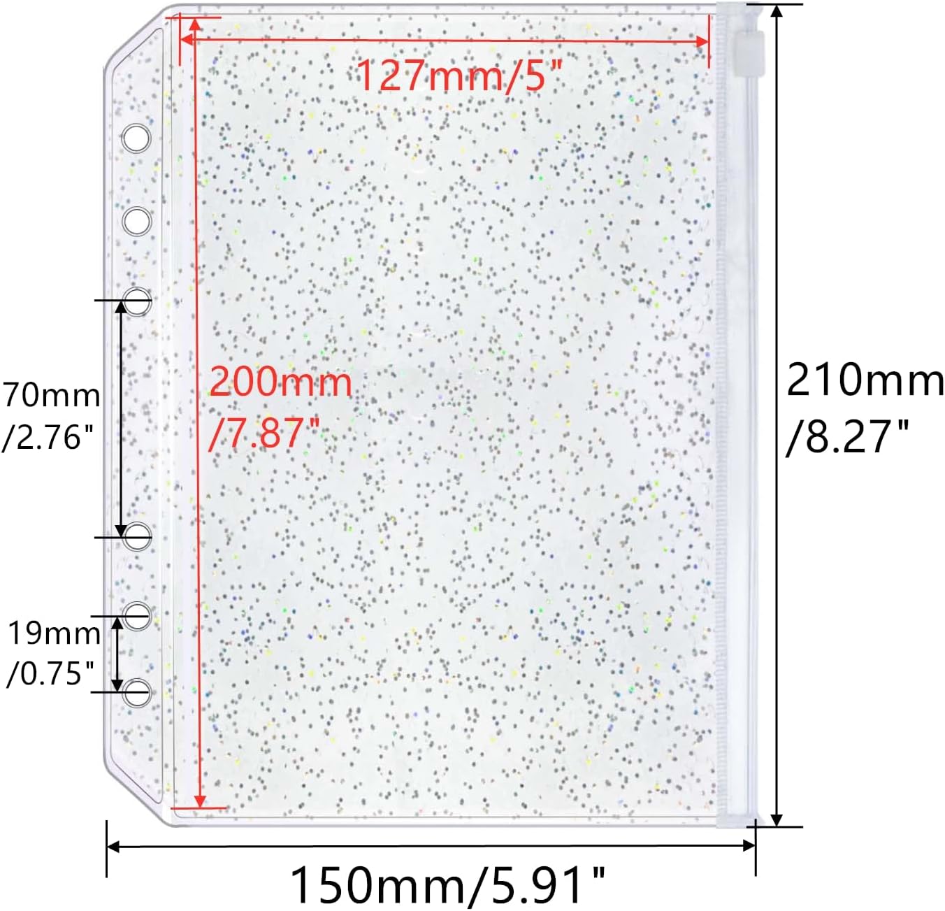 AxeWoodz 10pcs A5 Binder Pockets Glitter PVC Zipper Pouches Budget Money Envelopes Clear Zipper Folders Loose Leaf Bags image 2