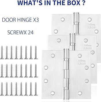 4.5 316 Marine Grade Door Hinges XINSheng Heavy Duty Exterior 3 Pack | Ball Bearing Design | 220 LBS Capacity | Security Pin | Coastal & High-Salt Resistant | Perfect for Outswing Doors & Gates