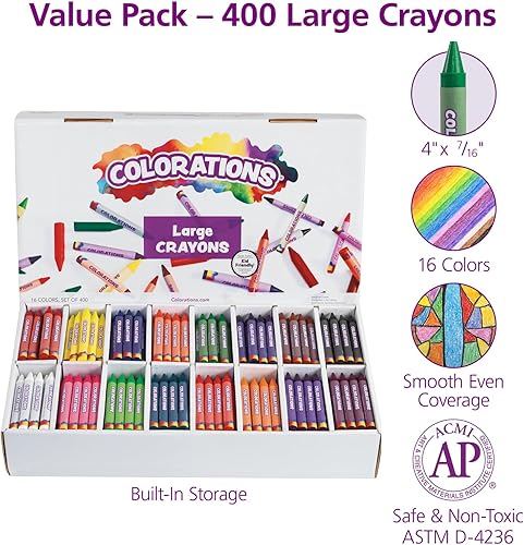 Miniatura 2 de Colorations Classpack de lápices grandes, suministros escolares, 16 colores, 25 de cada uno, juego de 400, tamaño grande más fácil de sostener y