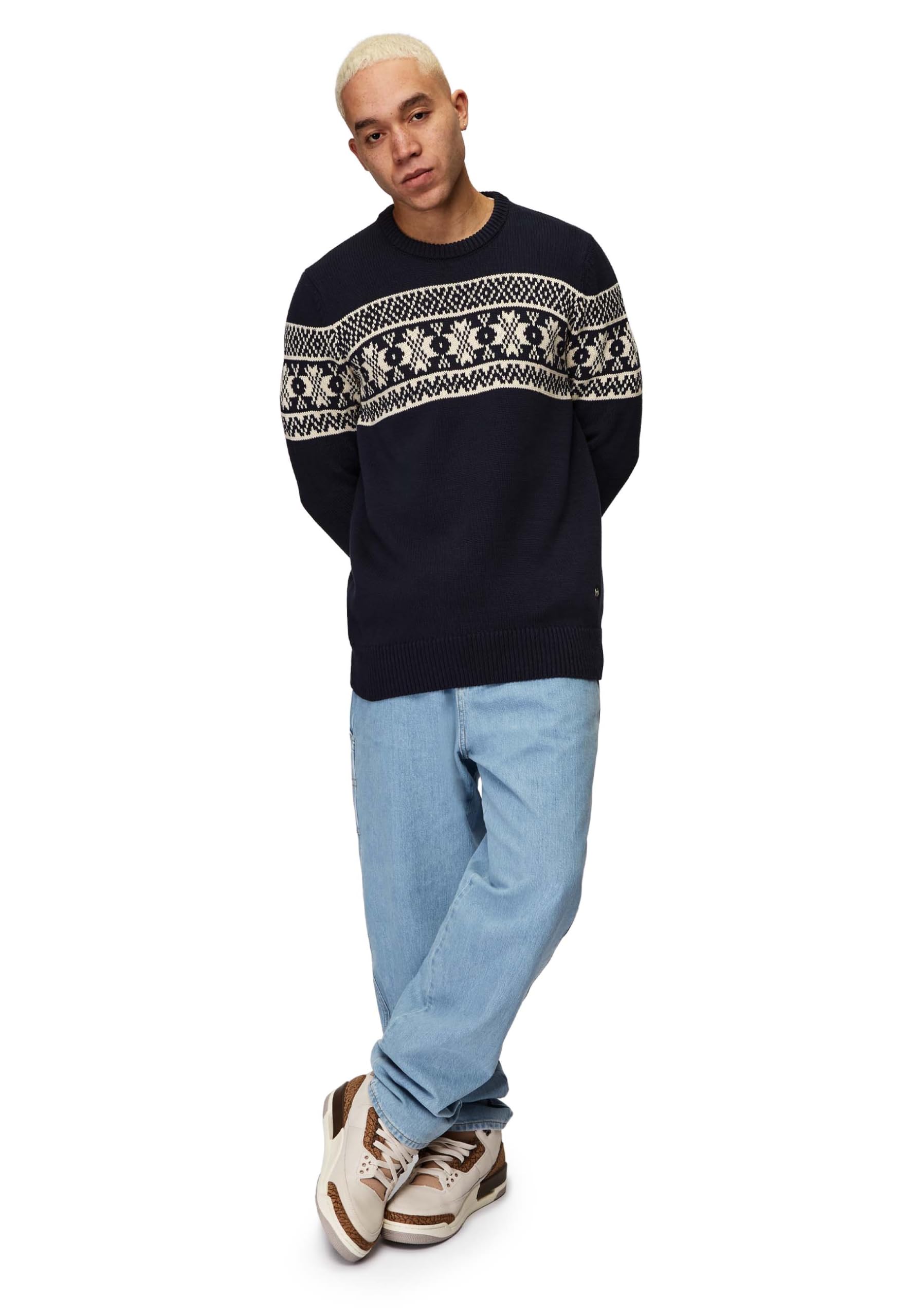 Honesty Rules Norweger Pullover Herren, bequemer Strickpullover im Regular Fit für Männer, Crew Neck aus 100% Bio-Baumwolle, Langarm-Strick mit Rundhalsausschnitt
