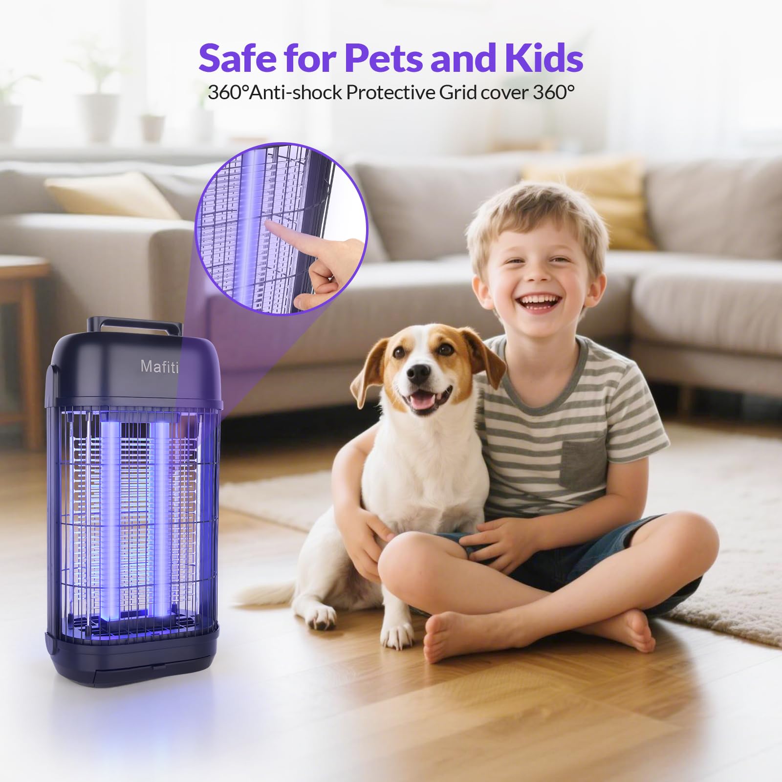 Mafiti Fly Zapper Electric Fly Killer 1200V Bug Zapper con Tubo de luz de 20W, Trampa eficaz para Moscas, Uso Interior, Control de plagas doméstica y Comercial (Negro)