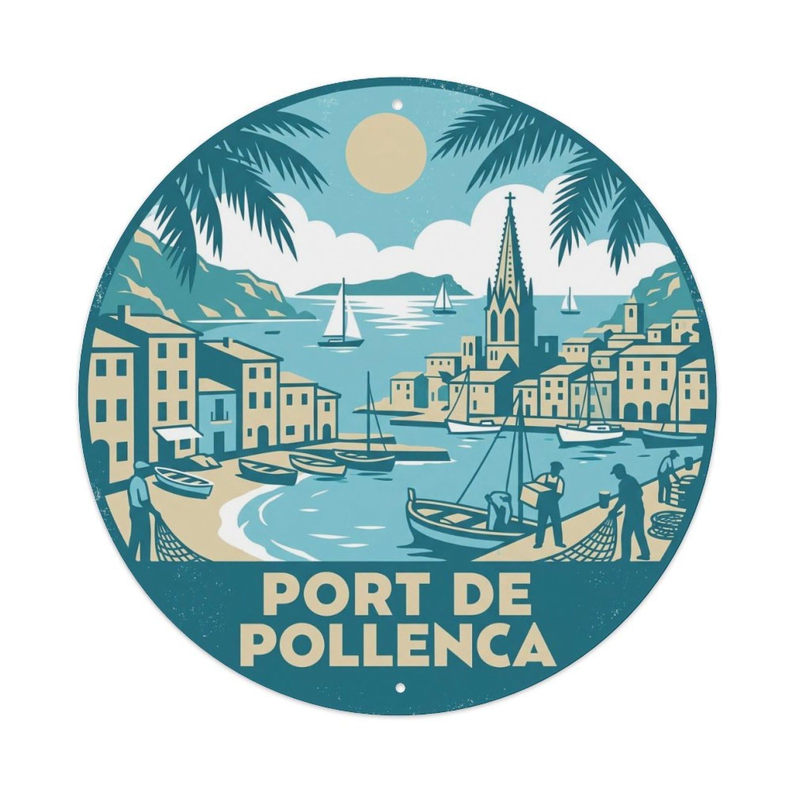 Mallorca Harbor De Pollenca Coastal Travel Island Metal Tin Sign