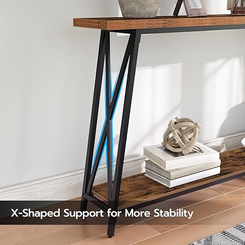 Miniatura 15 de Mesa consola, mesa de entrada industrial de 63 pulgadas, mesa de sofá extra larga detrás del sofá, soporte en forma de X, para entrada, pasillo,