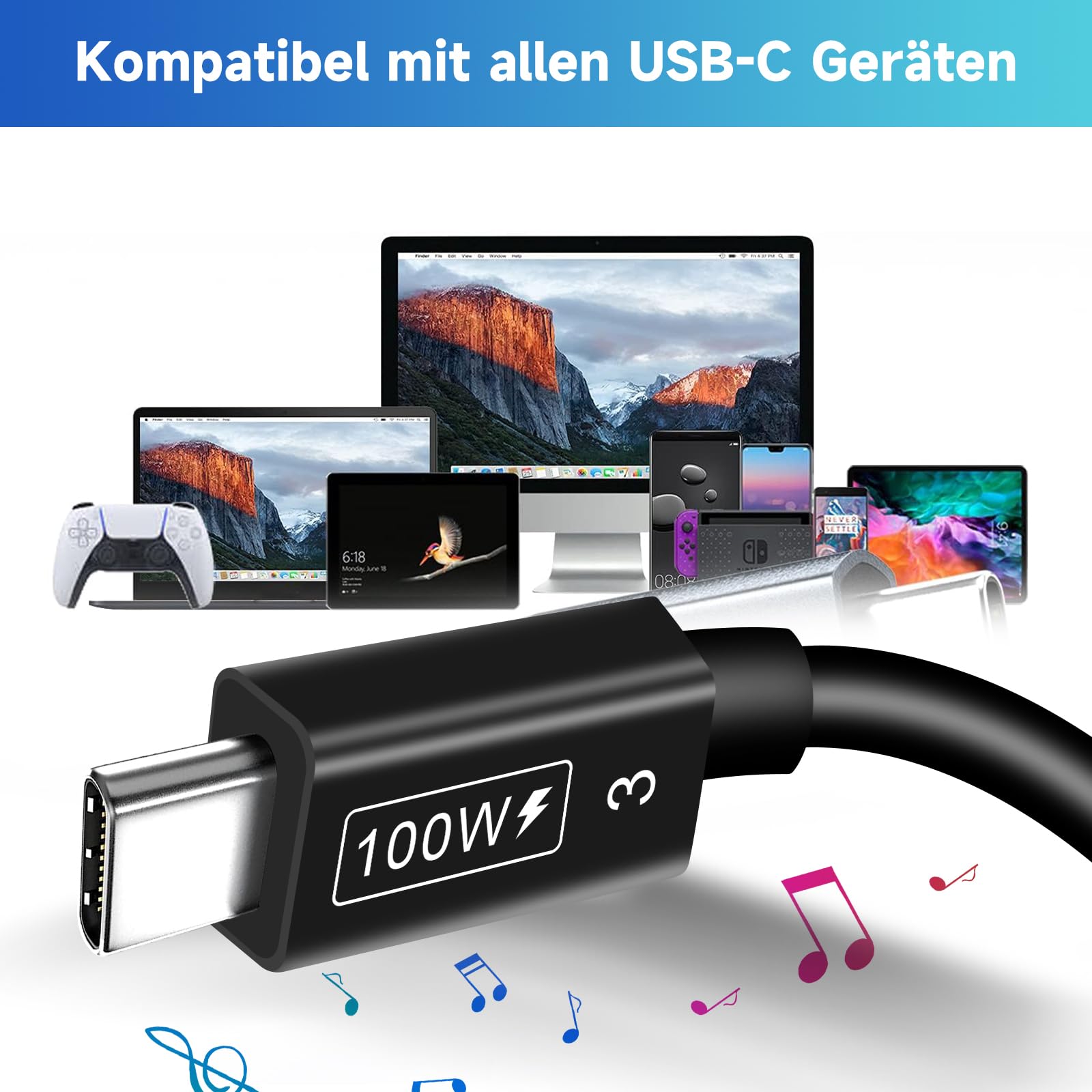 Cavo USB C 3 metri – 100 W ricarica rapida, 40 Gbps, video 4K, compatibile con Thunderbolt 3