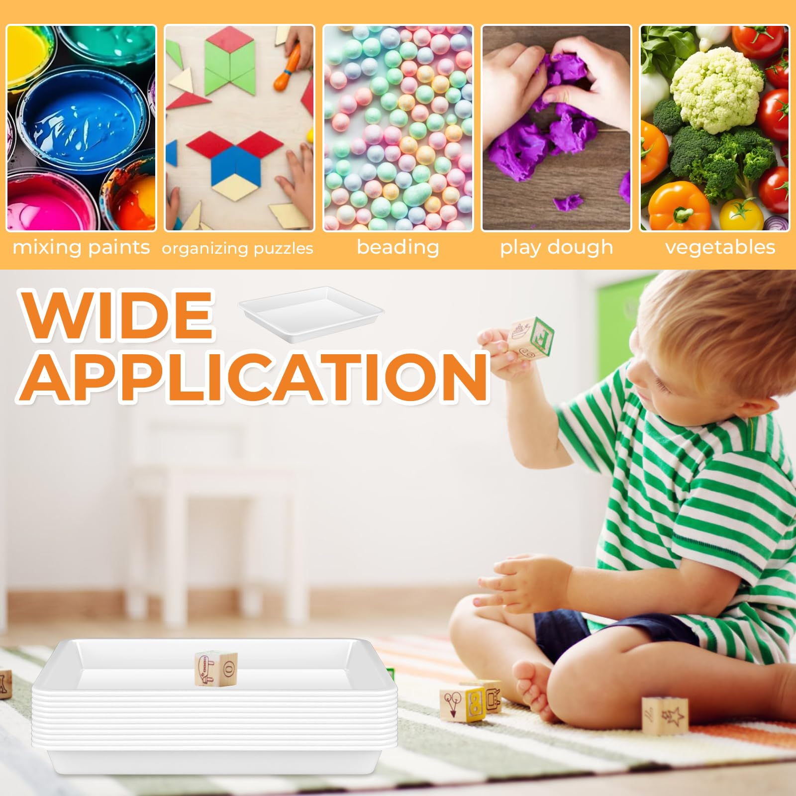 CZWESTC 12 PCS Plastic Paint Trays, Stackable White Art Tray for Building Blocks, Beads Sorting, DIY Projects, Painting, Small Craft Trays for Kids (11 x 8.2 Inch) - Image 7