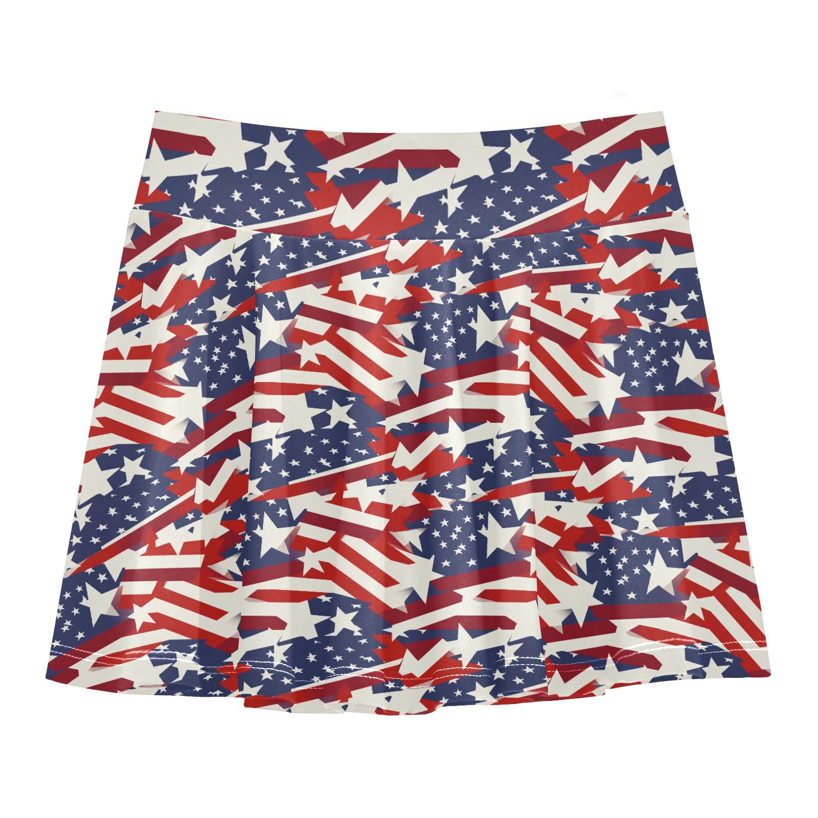 USA Flags Flowy Girls Tennis Skirt with Shorts Cheer Skirt Little Girls Golf SkirtsWith Pockets Red and Blue