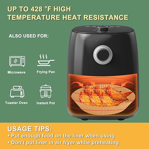 Miniatura 6 de Forro de papel para freidora de aire, material sin blanquear y biodegradable, papel pergamino antiadherente desechable para freír, hornear, asar y