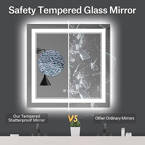 Miniatura 248 de Espejo de baño LED de 40 x 32 pulgadas, luz frontal y retroiluminada, antiniebla, regulable, espejo de tocador iluminado con memoria, espejo LED