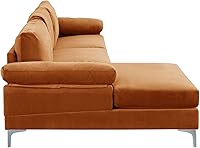 Vista 11 de Casa Andrea Milano Moderno sofá seccional grande en forma de L de terciopelo, con diván extra ancho