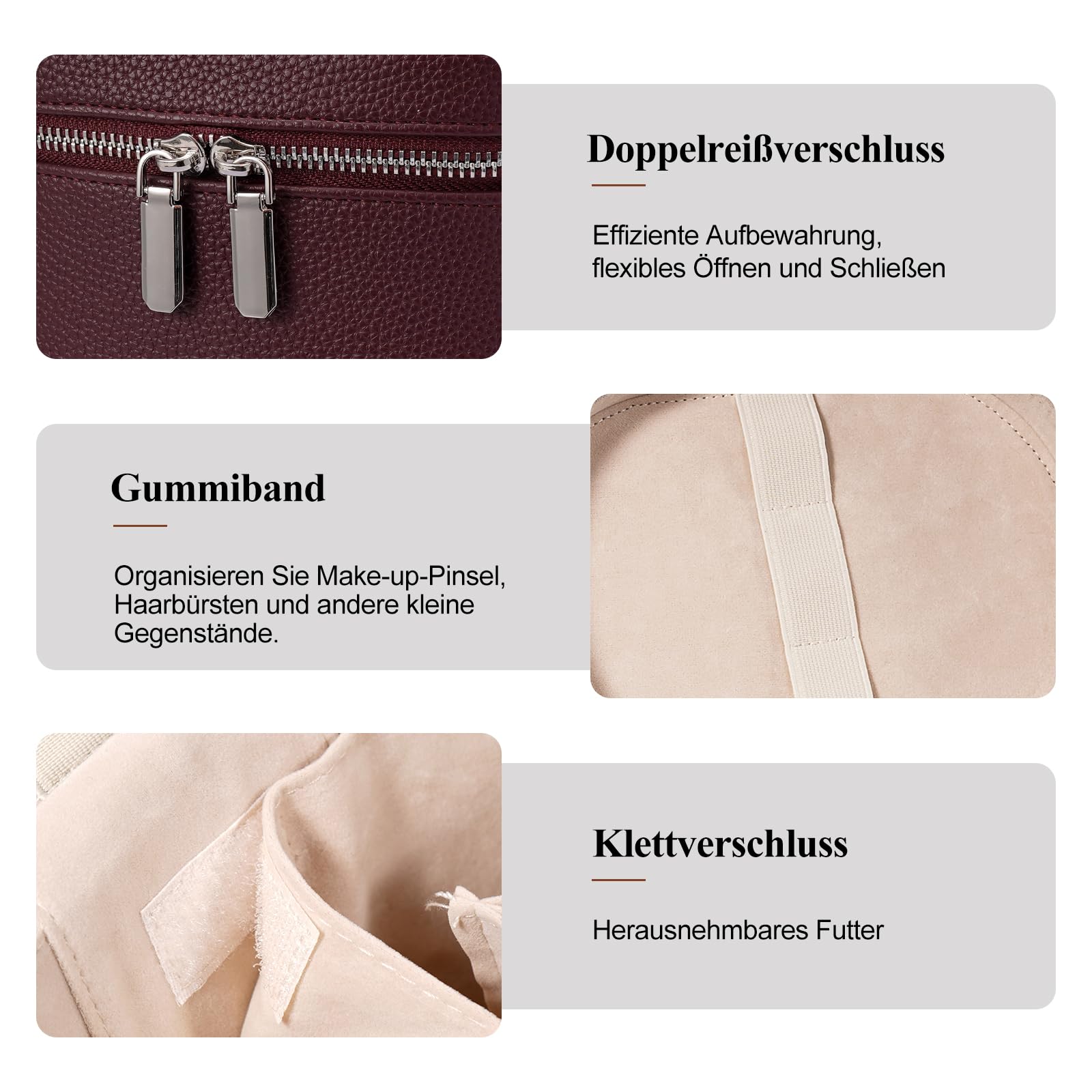 Kosmetiktasche Damen, Make Up Tasche für Frauen, Reise Leder Kosmetikkoffer Schminktasche Hartschale, Travel Makeup Bag Cosmetic Case mit Fächern und Griff