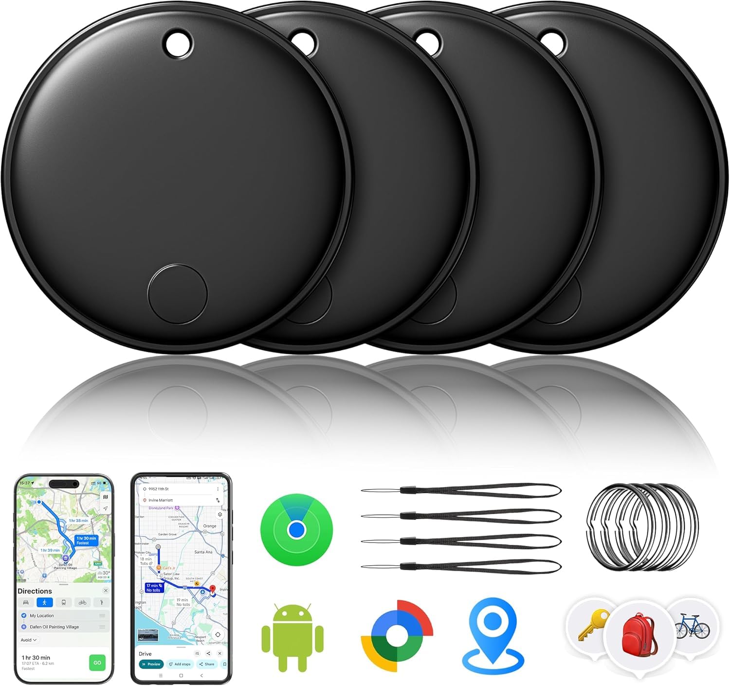 SmartTag Air Tracker 2026, confezione da 4 per Android Google Find Hub & iOS Dove è ?, localizzatore di chiavi, durata della batteria di 1 anno, batteria sostituibile, localizzatore Bluetooth per