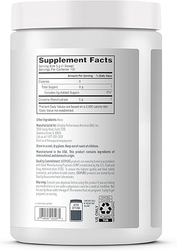 Vista 9 de Isopure Monohidrato de creatina en polvo 100% puro, sin azúcar, sin sabor, 0.18 oz de monohidrato de creatina por porción, 1.1 libras, 100 porciones
