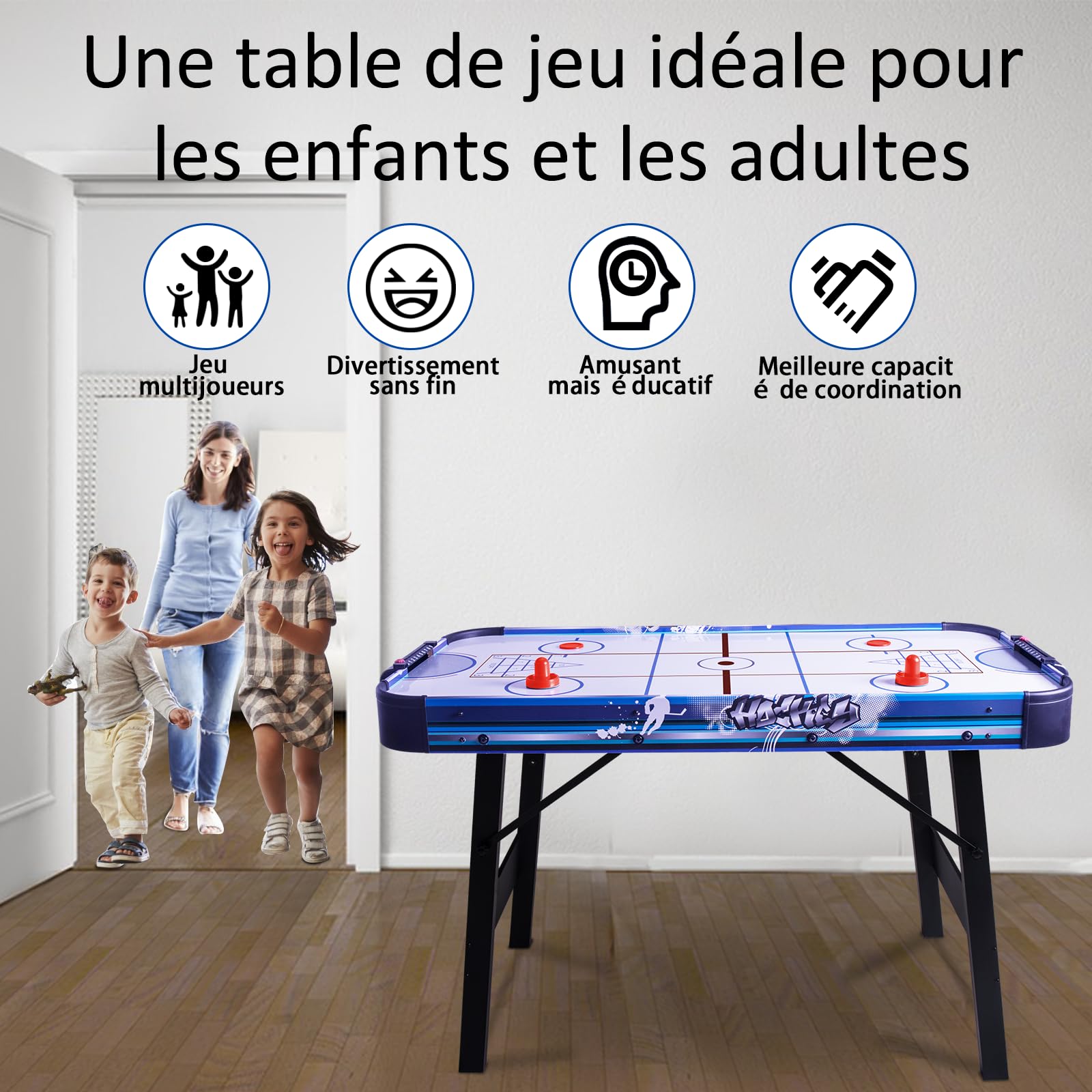 HLC 3 in 1 Multiplay-Tisch, Air Hockey Tisch, Bowling, Shuffleboard, mit Ventilator 12 V, Größe 130 x 61 x 78 cm