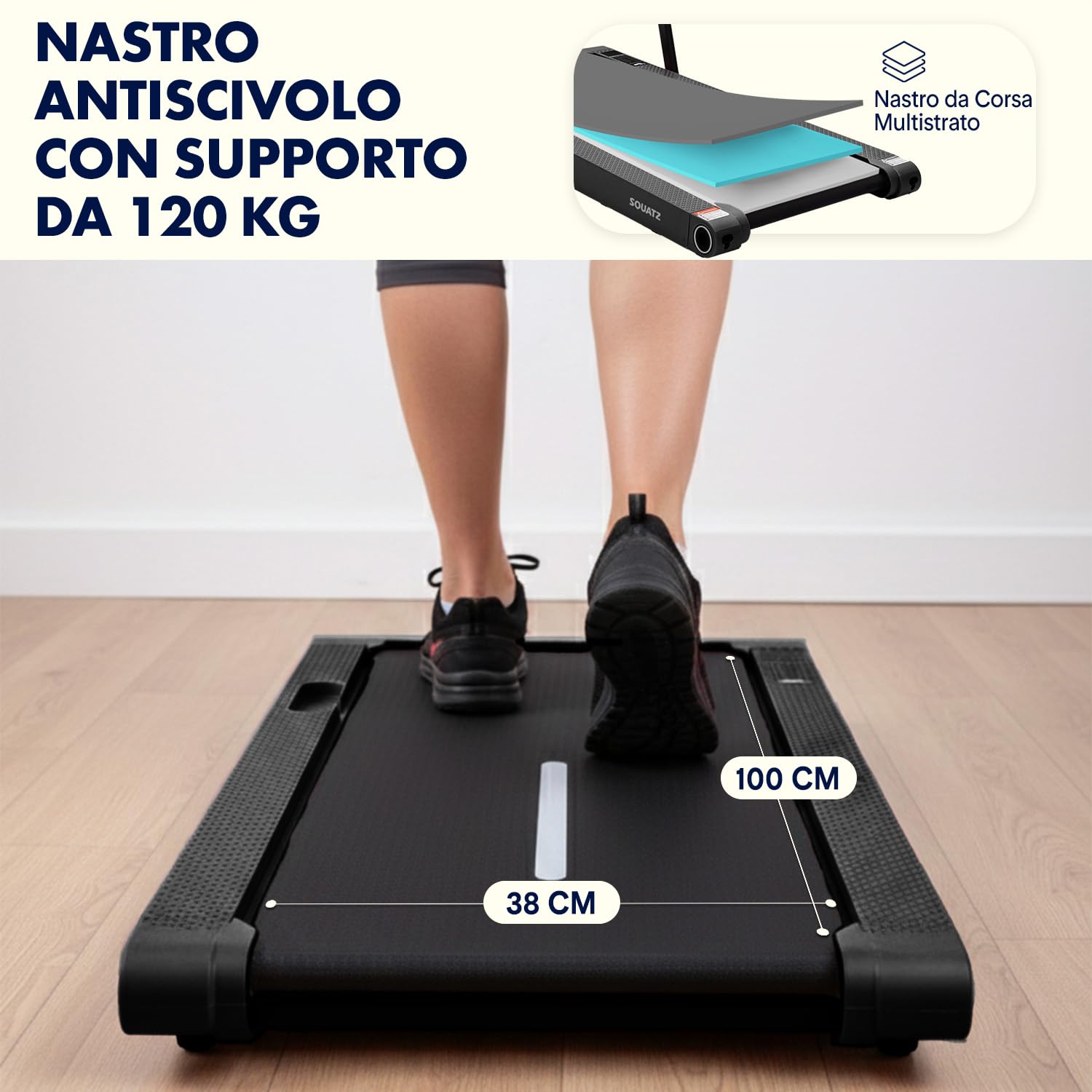 Squatz Tapis Roulant, Pieghevole, Tapis Roulant Salvaspazio, 2-in-1 Walking Pad con Vibrazione, Display LED, Nastro Antiscivolo, Motore Silenzioso 750W per Casa e Ufficio