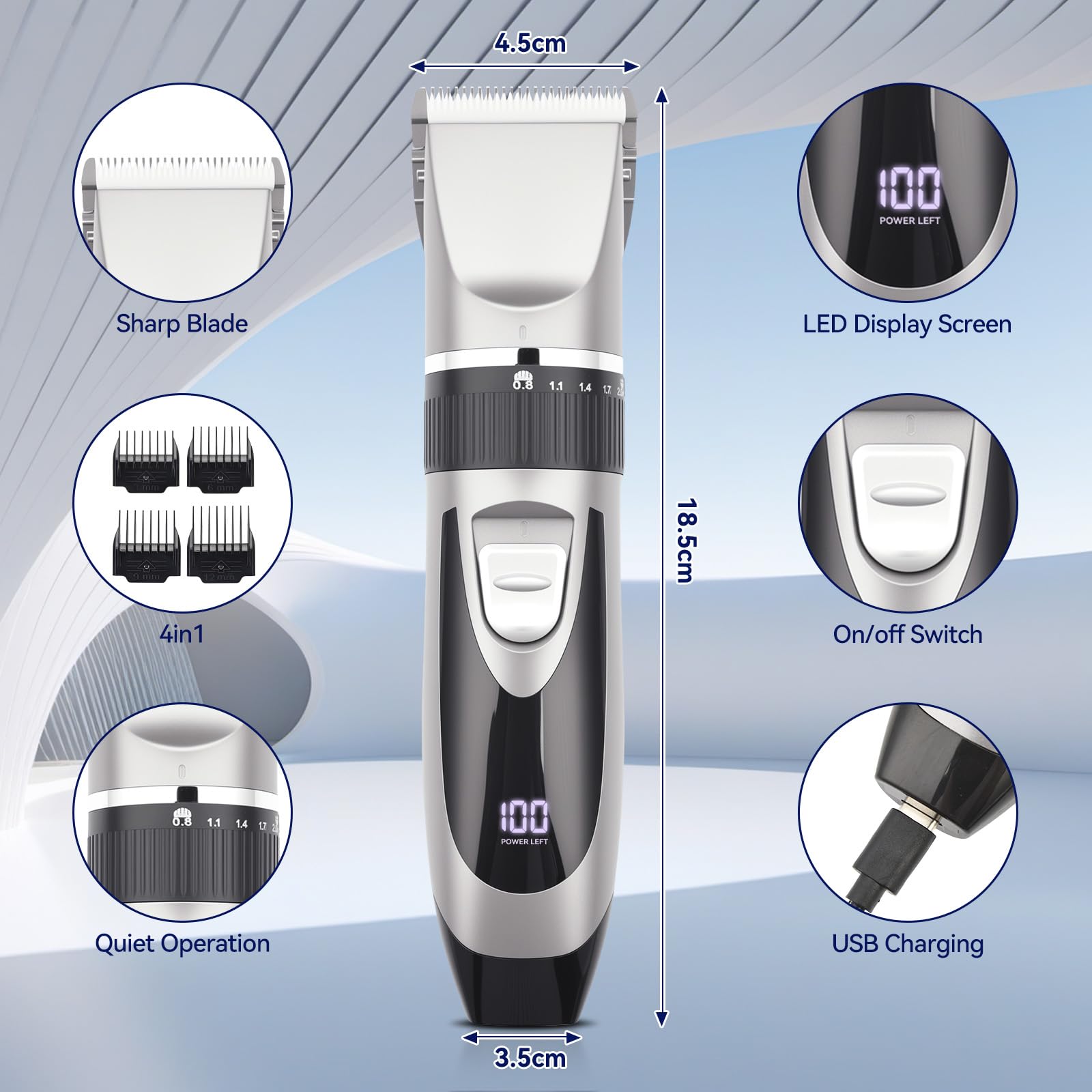 OTraki Maquina de Cortar Pelo Hombre, Maquina Afeitar Hombre, Hair Trimmer Inalámbrico con 4 Peines de Guía y Carga USB para Barbería y Uso en el Hogar, Negro