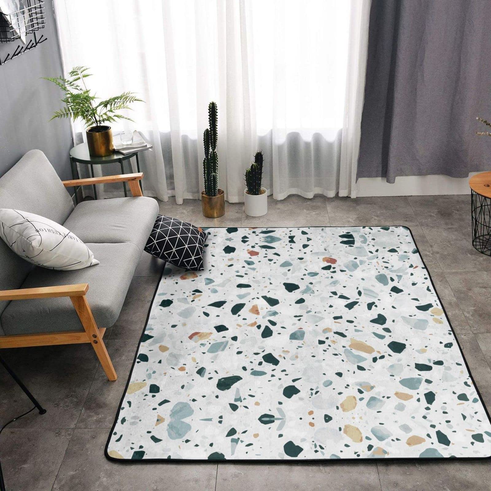 Terrazzo - Tapete antideslizante de franela de mármol pastel de 63 x 48 pulgadas, tapetes para puerta delantera y trasera, tapetes para interiores y exteriores