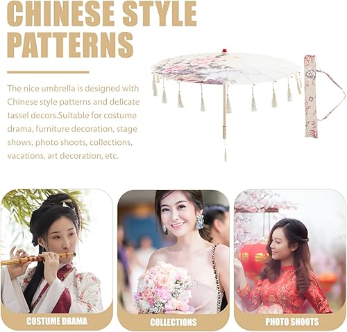 Miniatura 2 de Homoyoyo Sombrilla de tela con patrón de flores, sombrilla de tela de seda japonesa china con bolsa de borlas, kimono Hanfu, suministros de disfraz