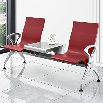 FQMYLTYN 2 Seat Waiting Room Chair, Airport Reception Bench with Coffee Table and Arms, Lobby Guest Chairs, for Office Hall Barber Hospital Market BankRed