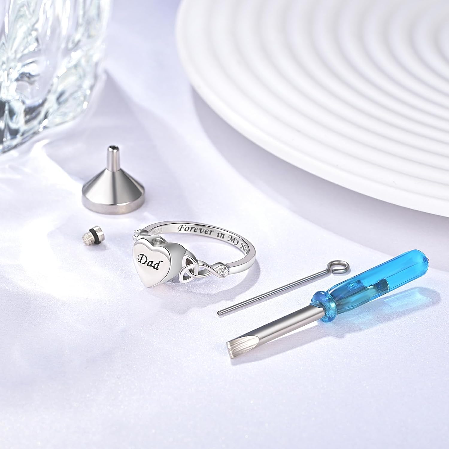 Heart Cremation Ring for Ashes: 925 Sterling Silver Forever in My Heart Carved Urn Keepake Rings Memorial Jewelry for cat and dog 10#