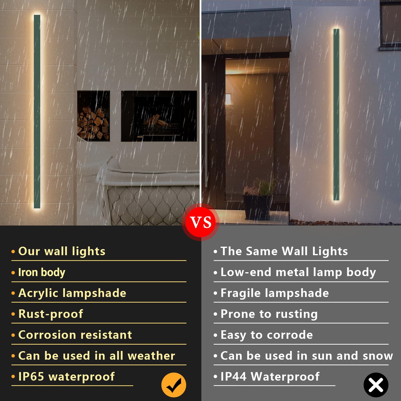 Klighten LED długa lampa zewnętrzna, 150 cm / 45 W wewnętrzna lampa ścienna, antracyt kinkiety ścienne, IP65 nowoczesne żelazne kinkiety, do wejścia do ogrodu tarasu, ciepła biel 3000K