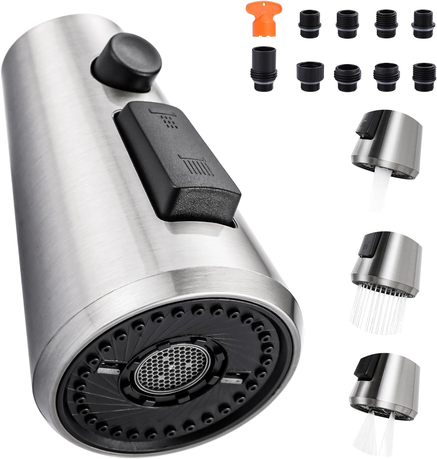 ALEASHA Pull Down Spray Head for Kitchen Faucet,3-Function Sink Spray Nozzle with 9 Adapters,Kitchen Faucet Head Replacement Compatible with Moen,American Standard Faucets,Brushed Nickel