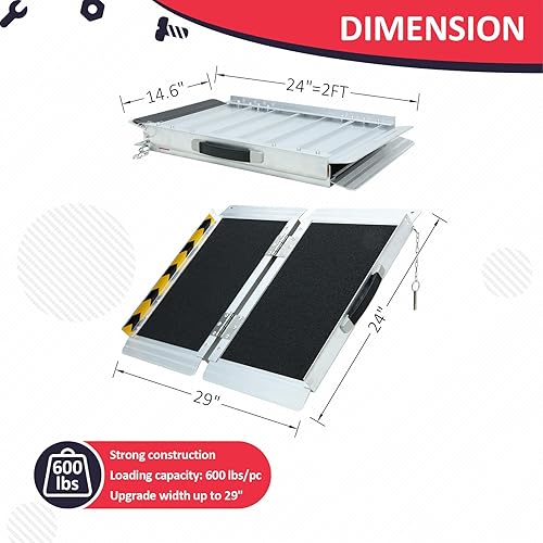 Miniatura 9 de PENSUN Rampa para silla de ruedas de 4 pies, rampas de umbral de 48 pulgadas de largo x 29 pulgadas de ancho, rampas para sillas de ruedas plegables