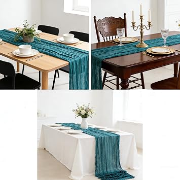 10FT Cheesecloth Table Runner, 120 Inch Long Rustic Boho Gauze Valentine's Day Table Runner, Sheer Fabric Table Decor for Wedding Bridal Shower Birthday Party Baby Shower Home Decoration (6, Green)