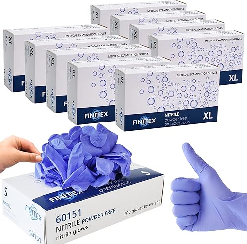 FINITEX Guantes de nitrilo azul hielo, sin polvo, 1000 unidades, guantes médicos, examen, limpieza del hogar, guantes de alimentos